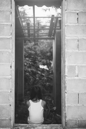 Emotional portrait of abused, crying,- violence conceptの写真素材