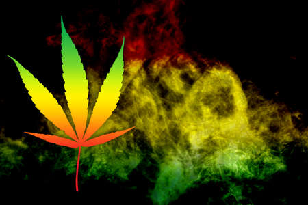 Marijuana Bud on Canopy of Indoor Cannabis Plants with Flat Vintage Styleの写真素材