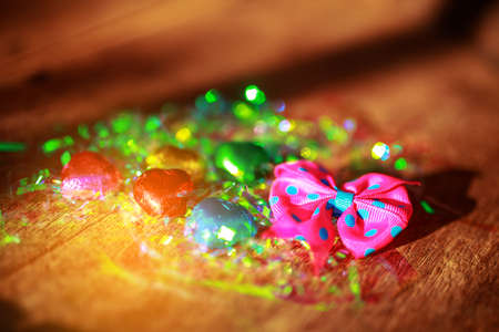 Valentines day red heart chocolate on wood backgroundの写真素材