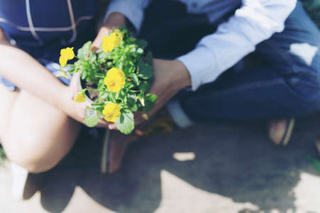 Young couple in love Gardeningの写真素材