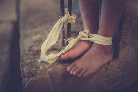 Stop abusing boy violence. child bondage in angle image blur , Human Rights Day concept.の写真素材