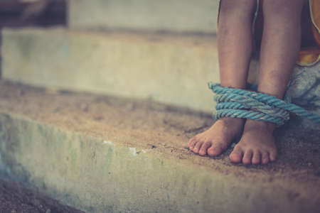 Stop abusing boy violence. child bondage in angle image blur , Human Rights Day concept.