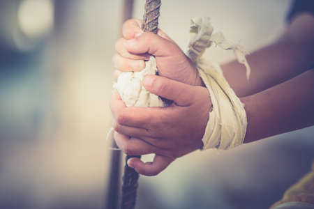 Stop abusing boy violence. child bondage in angle image blur , Human Rights Day concept.の写真素材