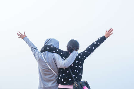 freedom girl in mountains tea plantationの写真素材