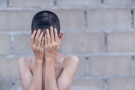 Stop abusing violence. violence, terrified , A fearful childの写真素材