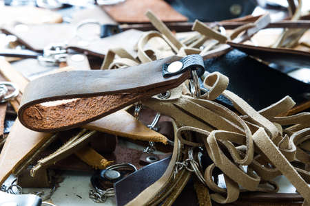 Assorted pieces of skin. Rawhide. Leather pieces. Pieces of colored leather.