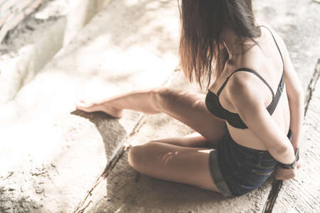 Women of a victim tied up with ropeの写真素材