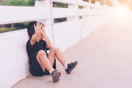 Stop abusing boy violence. child bondage in angle image blur , Human Rights Day concept.の写真素材