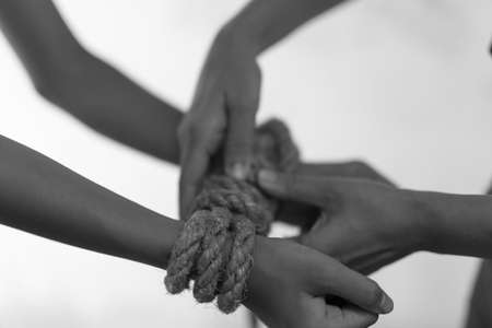 Stop abusing boy violence. child bondage in angle image blur , Human Rights Day concept.の写真素材