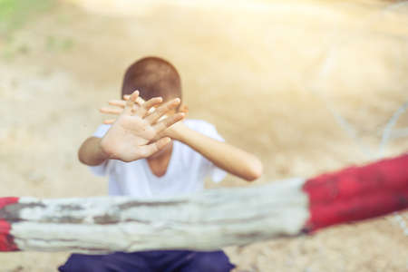 Stop abusing boy violence. child bondage in angle image blur , Human Rights Day concept.