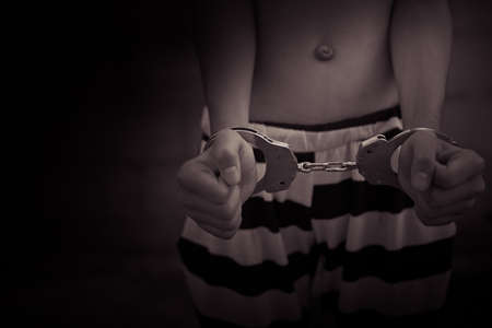 Stop abusing boy violence. child bondage , violence, terrified , A fearful child , Human Rights Day concept. の写真素材