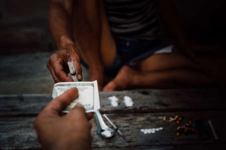 drug trafficking, crime, addiction and sale concept drug, opiate,の写真素材