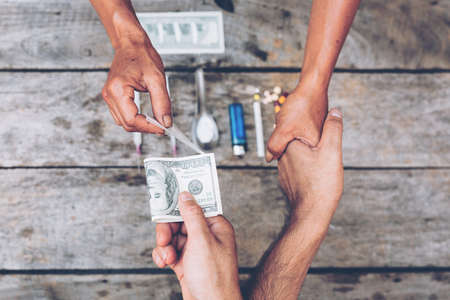 drug trafficking, crime, addiction and sale concept drug, opiate,の写真素材