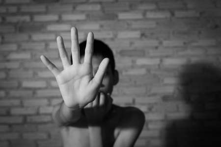 Stop abusing boy violence. violence, child bondage, Human Rights Day concept.の写真素材