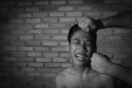 Stop abusing boy violence. violence, child bondage, Human Rights Day concept.