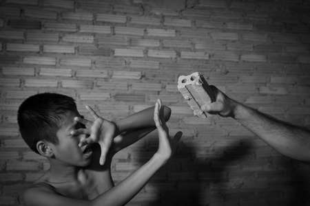 Stop abusing boy violence. violence, child bondage, Human Rights Day concept.
