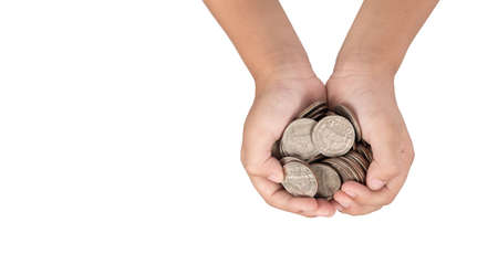 Baby Hand Holds Money Investing. の写真素材