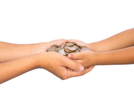 Baby Hand Holds Money Investing. の写真素材