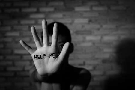 Stop abusing boy violence. violence, child bondage, Human Rights Day concept.の写真素材
