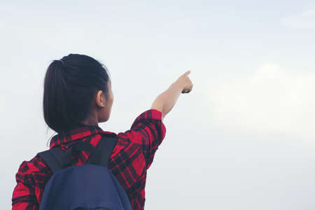 Happy people smiling at the Mountain on Bright day.の写真素材