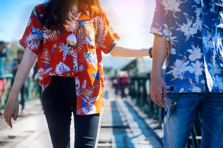Couples holding hands.Summer in love, Valentine's Day Concept.の写真素材
