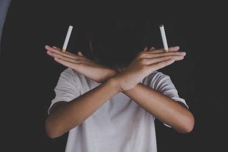 Boy refuse to smoke, World No Tobacco Day.の写真素材