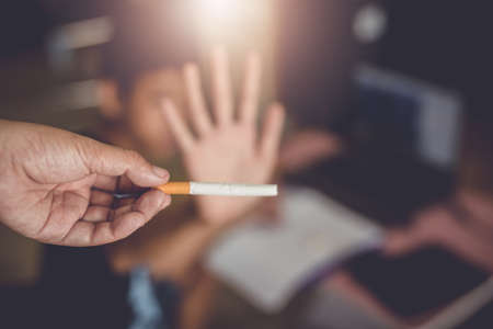 Child refuse to smoke, World No Tobacco Day.の写真素材