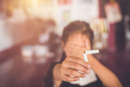 Child refuse to smoke, World No Tobacco Day.の写真素材
