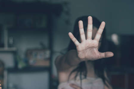 Victim of domestic violence, Human trafficking concept, End to violence against women.の写真素材