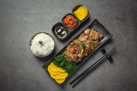 Korean food Bulgogi or marinated beef barbecue ready to serveの写真素材
