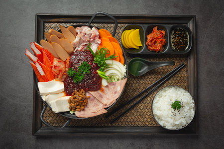 spicy meat and pork boil in hot potの写真素材