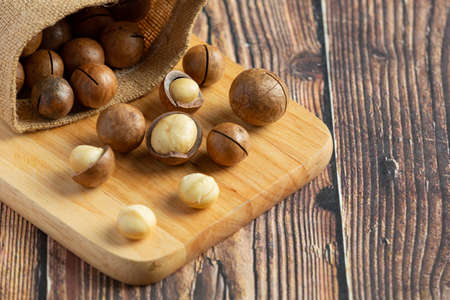 heap of macadamia raw seedの写真素材