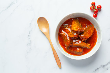 Canned fish in tomato soupの写真素材