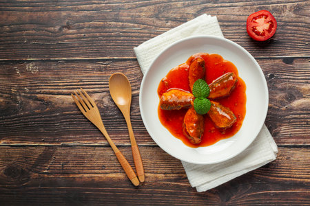 Canned fish in tomato soupの写真素材