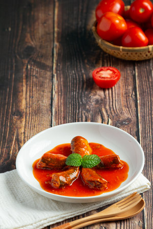 Canned fish in tomato soupの写真素材