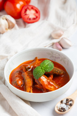 Canned fish in tomato soupの写真素材