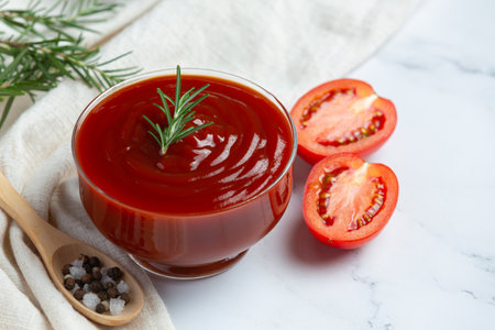 ketchup or tomato sauce with fresh tomato