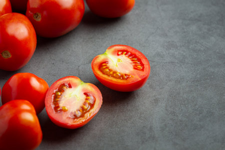 fresh tomatoes ready to cookの写真素材