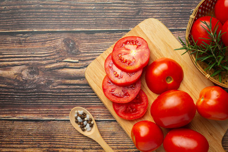 fresh tomatoes ready to cookの写真素材