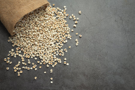 Heap of millet seeds on dark background