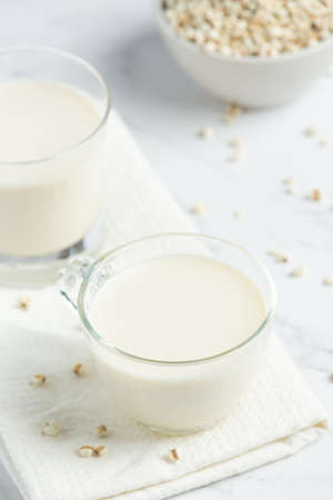 millet milk in glass ready to serveの写真素材