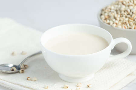 millet milk in glass ready to serveの写真素材