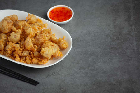 Fried Chicken Tendon serve with sauceの写真素材