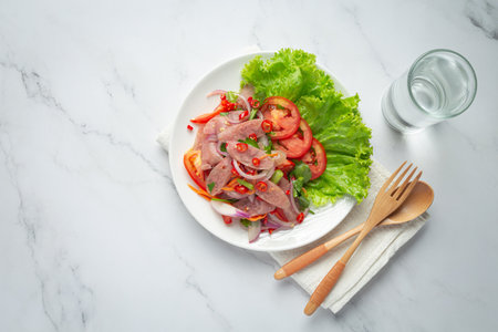 Thai food ;mixed spicy sour pork salad

or YUM NAMの写真素材