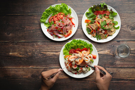 Thai food ;Spicy mixed seafood saladの写真素材