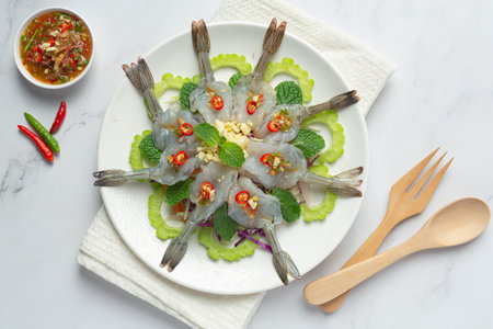 thai food;Shrimp in spicy fish sauceの写真素材