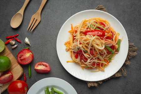 thai food;SOM TUM or papaya saladの写真素材