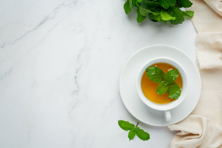 peppermint tea in glass ready to drinkの写真素材