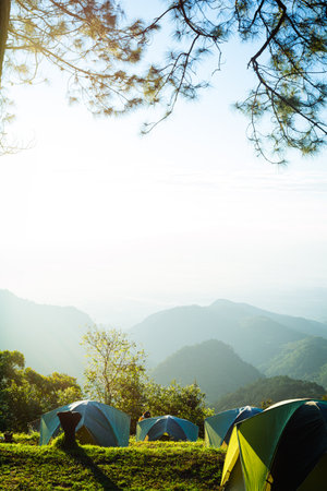 Camping in nature on winter seasonの写真素材
