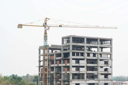 Building construction with crane